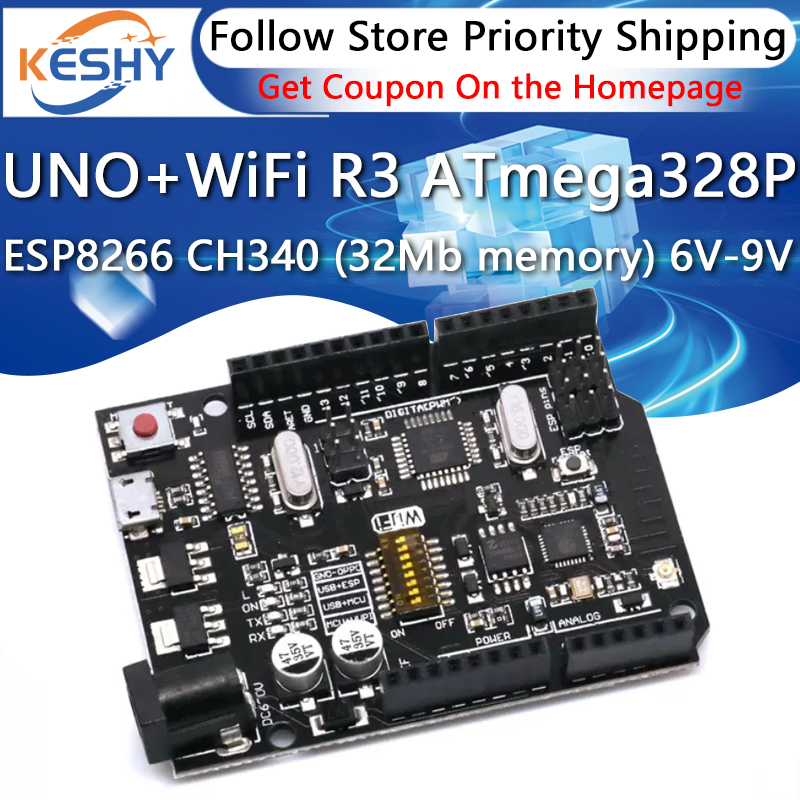 UNO + WiFi R3 ATmega328P + ESP - مراجعة Esp8266 Nodemcu وسعره